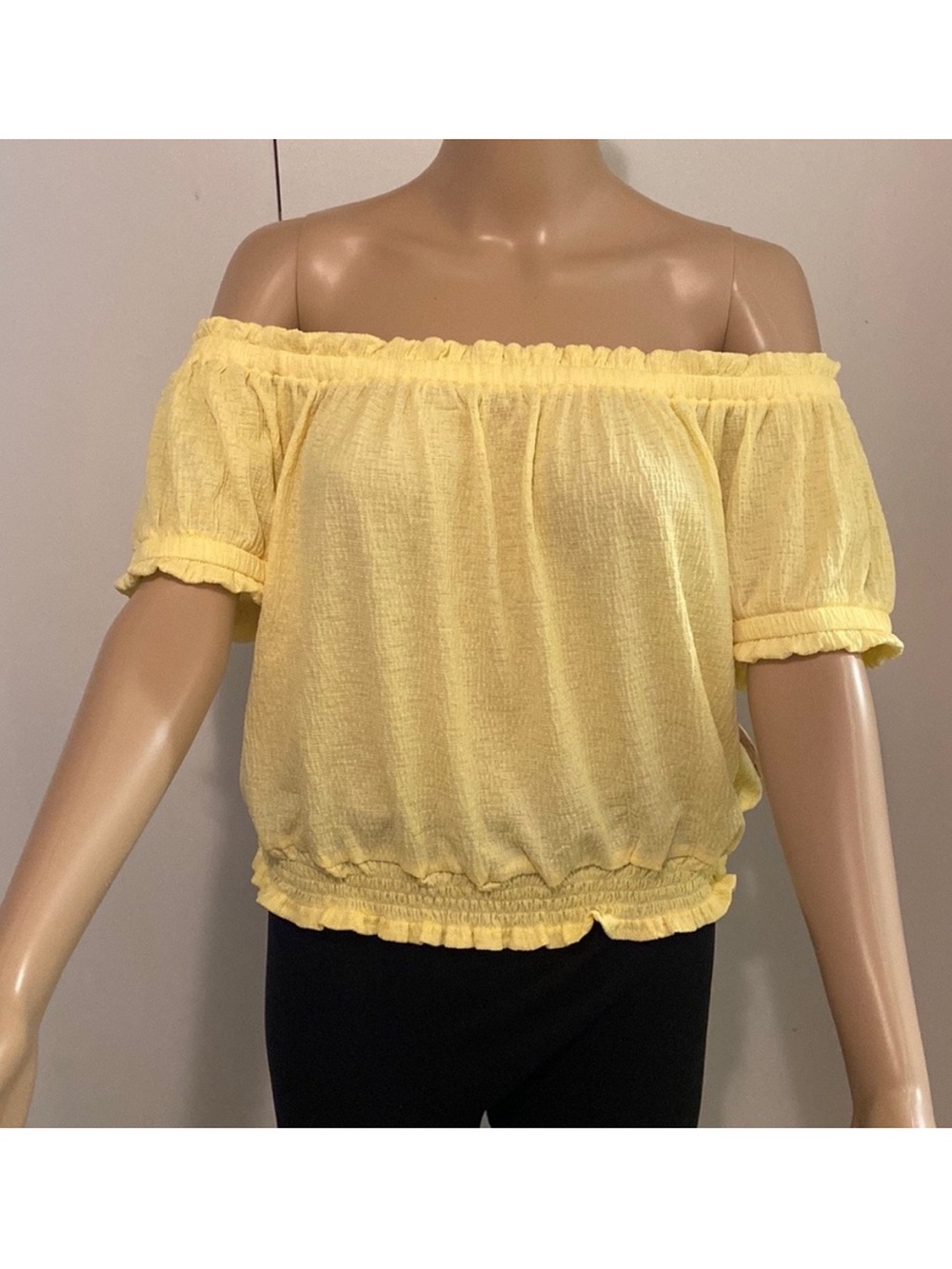 Yellow Off-Shoulder Ruffle Top - Picture 2 of 6